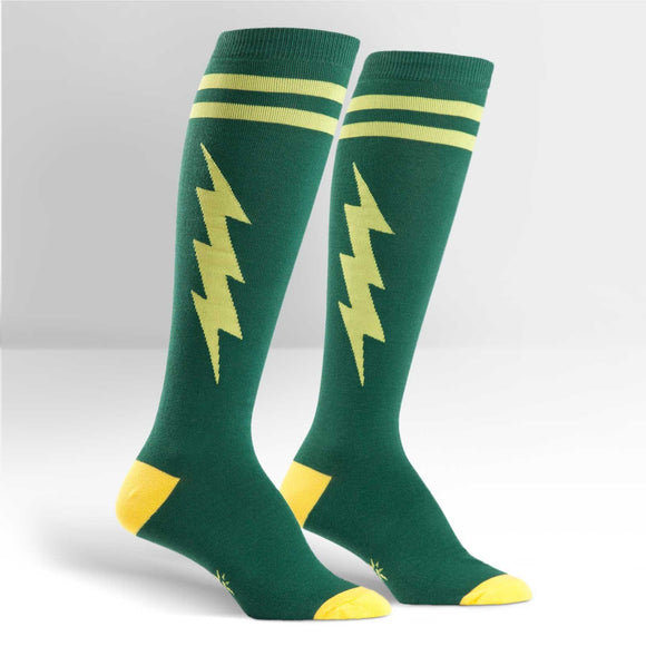 Sock It To Me Women's Funky Knee High Socks - Super Hero! Green & Yellow