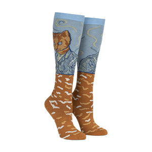 Sock It To Me Women's Funky Knee High Socks - Cat Van Gogh