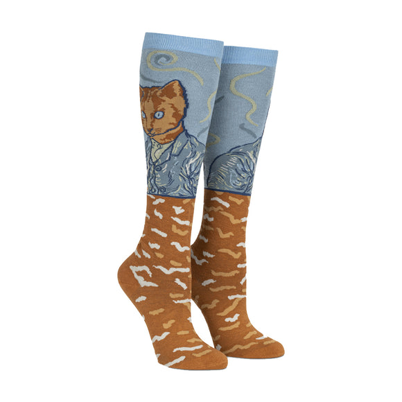 Sock It To Me Women's Funky Knee High Socks - Cat Van Gogh