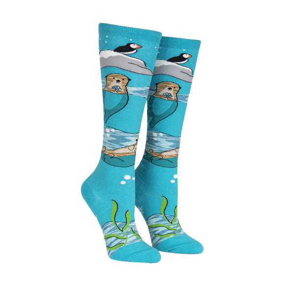 Sock It To Me Women's Funky Knee High Socks - Plays well with Otters