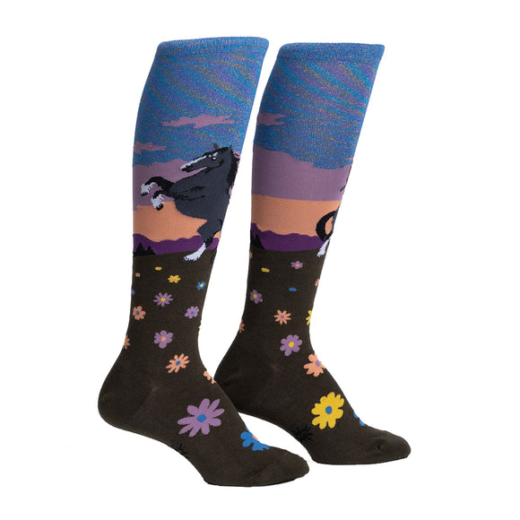 Sock It To Me Women's Funky Knee High Socks - Black Beauty
