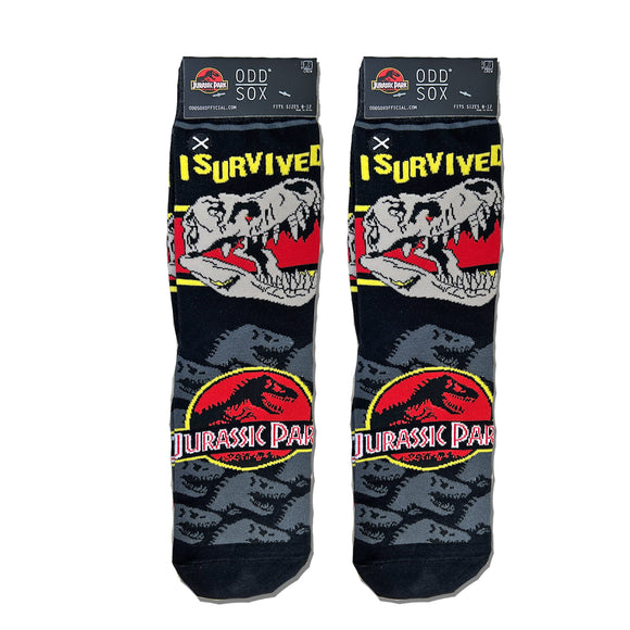 Odd Sox Men's Crew Socks - I Survived (Jurassic Park)