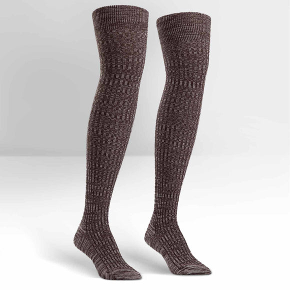 Sock It To Me Women's Over the Knee Socks - Brown Mixed Rib