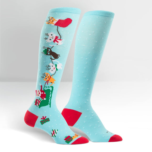 Sock It To Me Women's Funky Knee High Socks - Jingle Cats