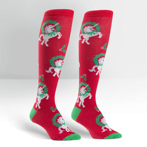 Sock It To Me Women's Funky Knee High Socks - Horn for the Holidays