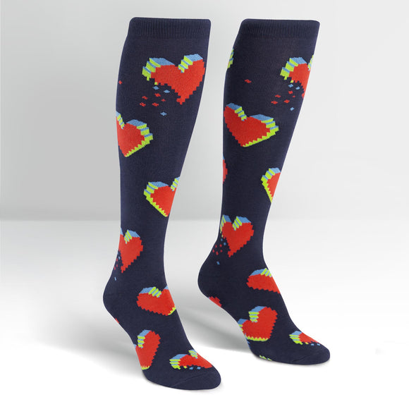 Sock It To Me Women's Funky Knee High Socks - Pixelated Hearts