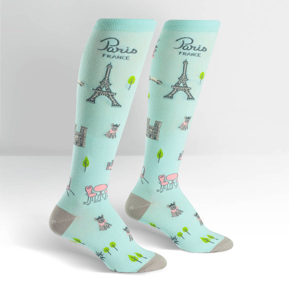 Sock It To Me Women's Funky Knee High Socks - Parisian Day