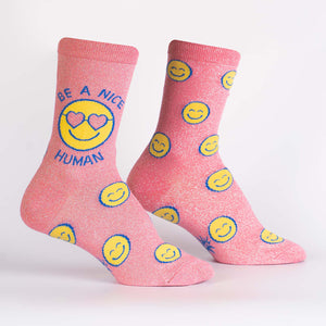 Sock It To Me Women's Crew Socks - Be a Nice Human (Shimmer!)