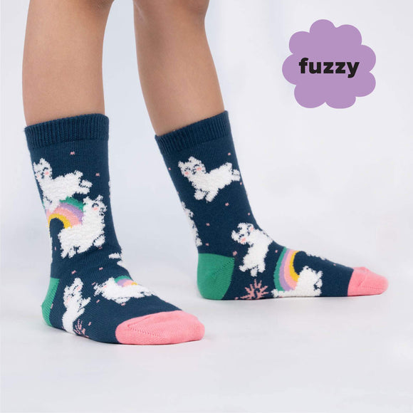 Sock It To Me Kids Crew Socks - Llam-where Over the Rainbow (Fuzzy)-(7-10 Years Old)