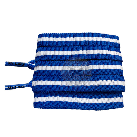 Mr Lacy Stripies - Royal Blue & White Striped Shoelaces