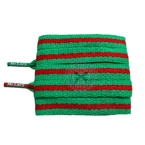 Mr Lacy Stripies - Kelly Green & Red Striped Shoelaces
