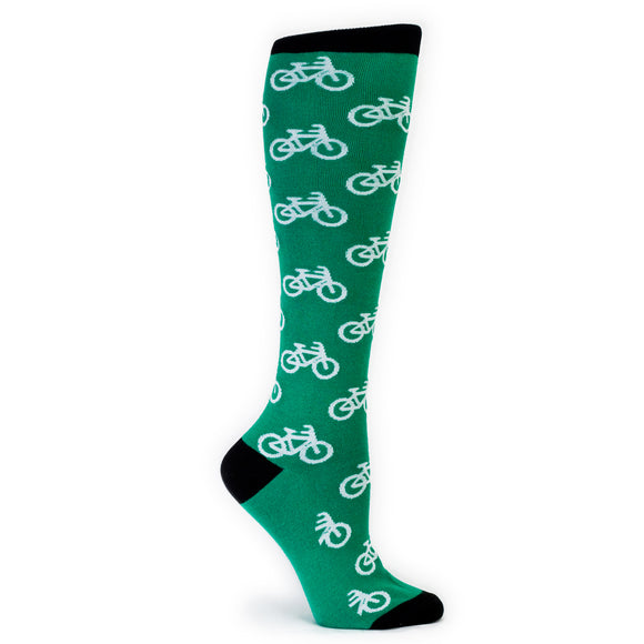 Sock It To Me Women's Funky Knee High Socks -  Bikes Green