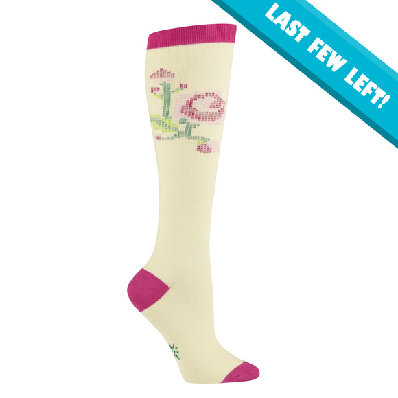 Sock It To Me Women's Funky Knee High Socks - Stitched Rose