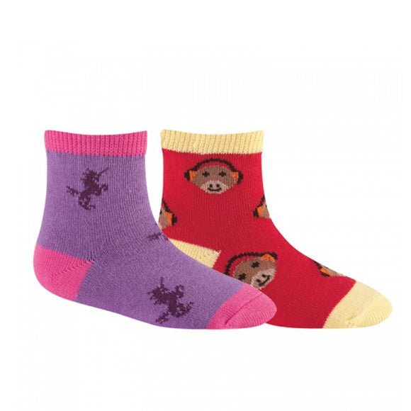 Sock It To Me Girls Socks Twin Pack - Unicorn & Monkey (1-2 Years Old)