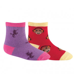 Sock It To Me Girls Socks Twin Pack - Unicorn & Monkey (2-4 Years Old)