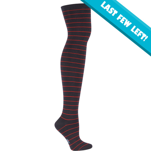 Sock It To Me Women's Over the Knee Socks - Navy & Red Striped