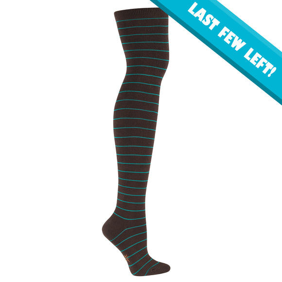 Sock It To Me Women's Over the Knee Socks - Brown & Teal Striped