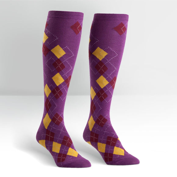 Sock It To Me Women's Knee High Socks - Patched Argyle
