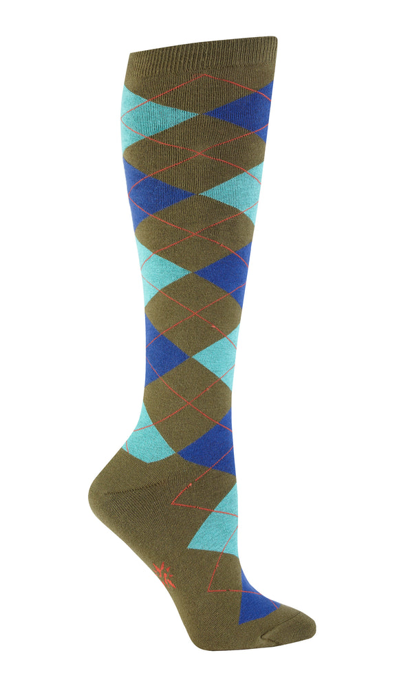 Sock It To Me Women's Knee High Socks - Argyle Green & Turquoise